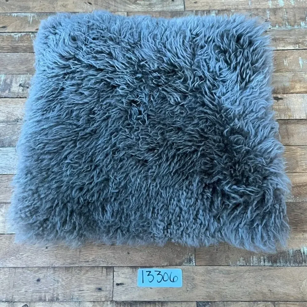 Luxury Gray Tibetan Lamb Fur Throw Pillow 11